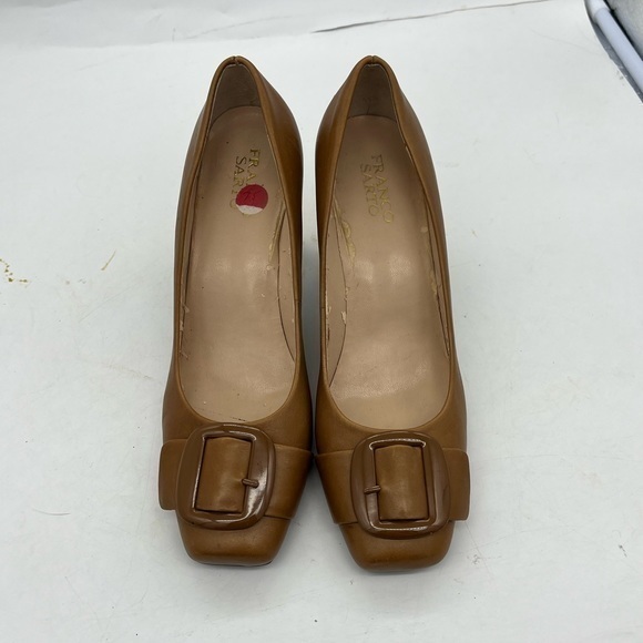 Franco Sarto Women’s Ticket Brown Genuine Leather Buckle Front Closed Toe Heels - Picture 5 of 12